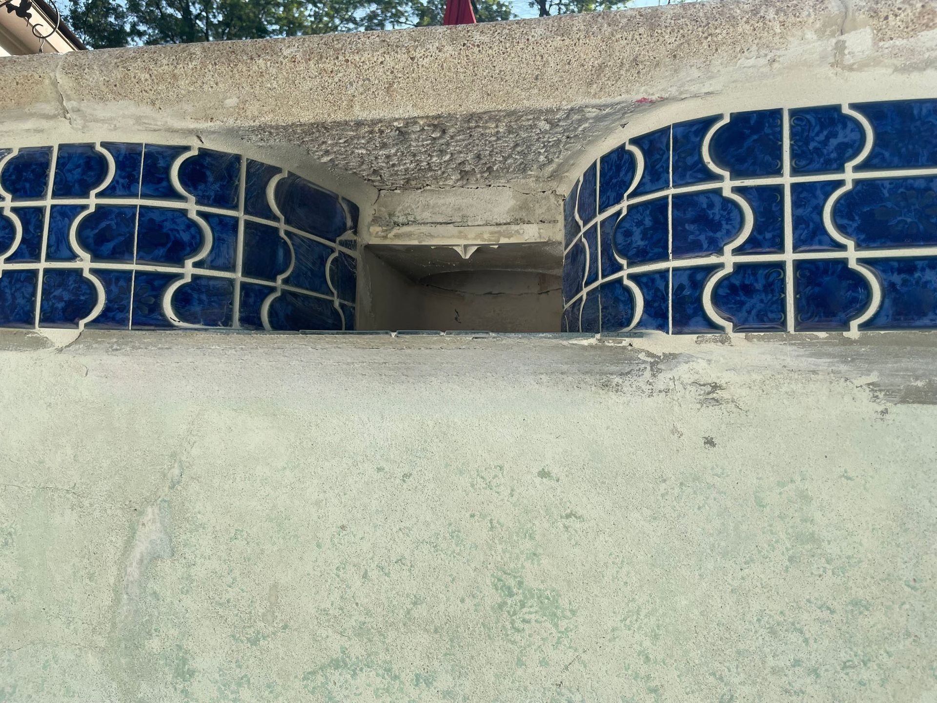 Broken Arrow Pool Remodel Replaster Retile with White Plaster & 6x6 Botanical NPT Tile Lake Blue