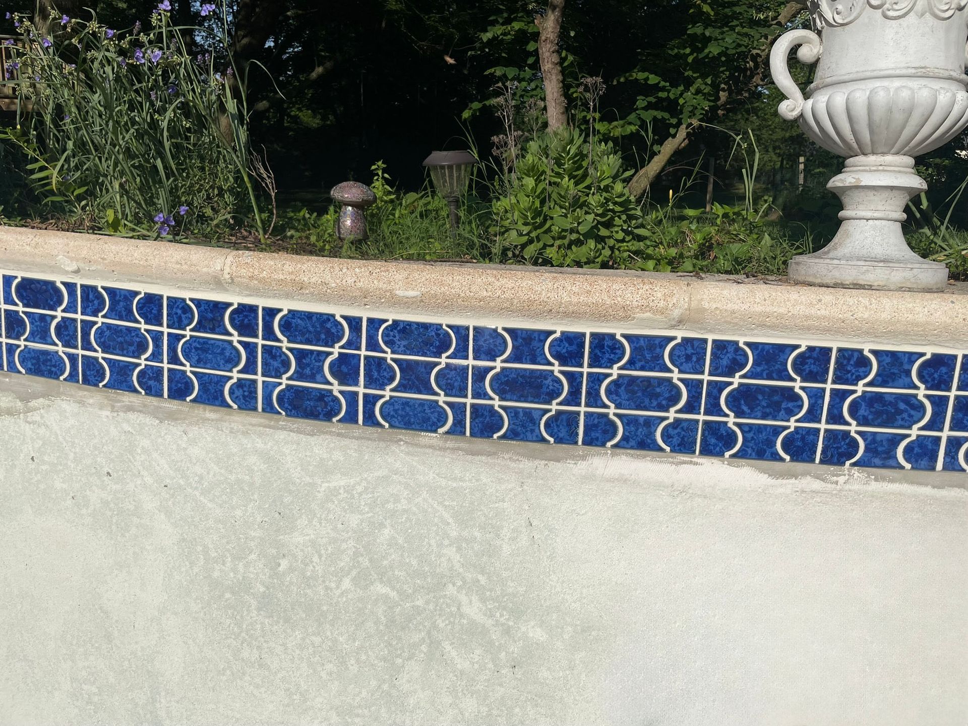 Broken Arrow Pool Remodel Replaster Retile with White Plaster & 6x6 Botanical NPT Tile Lake Blue