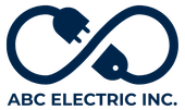 The logo for abc electric inc. is a blue infinity symbol with a plug coming out of it.