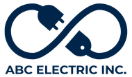 The logo for abc electric inc. is a blue infinity symbol with a plug coming out of it.
