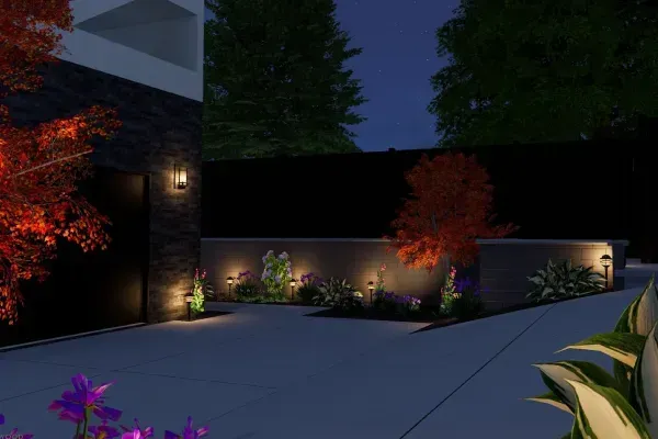 Outdoor landscape lighting installation in Ogden UT enhancing nighttime visibility and highlighting outdoor features