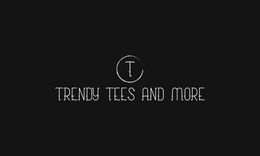 Black logo on dark background reading “TRENDY TEES AND MORE” with a stylized T icon above.