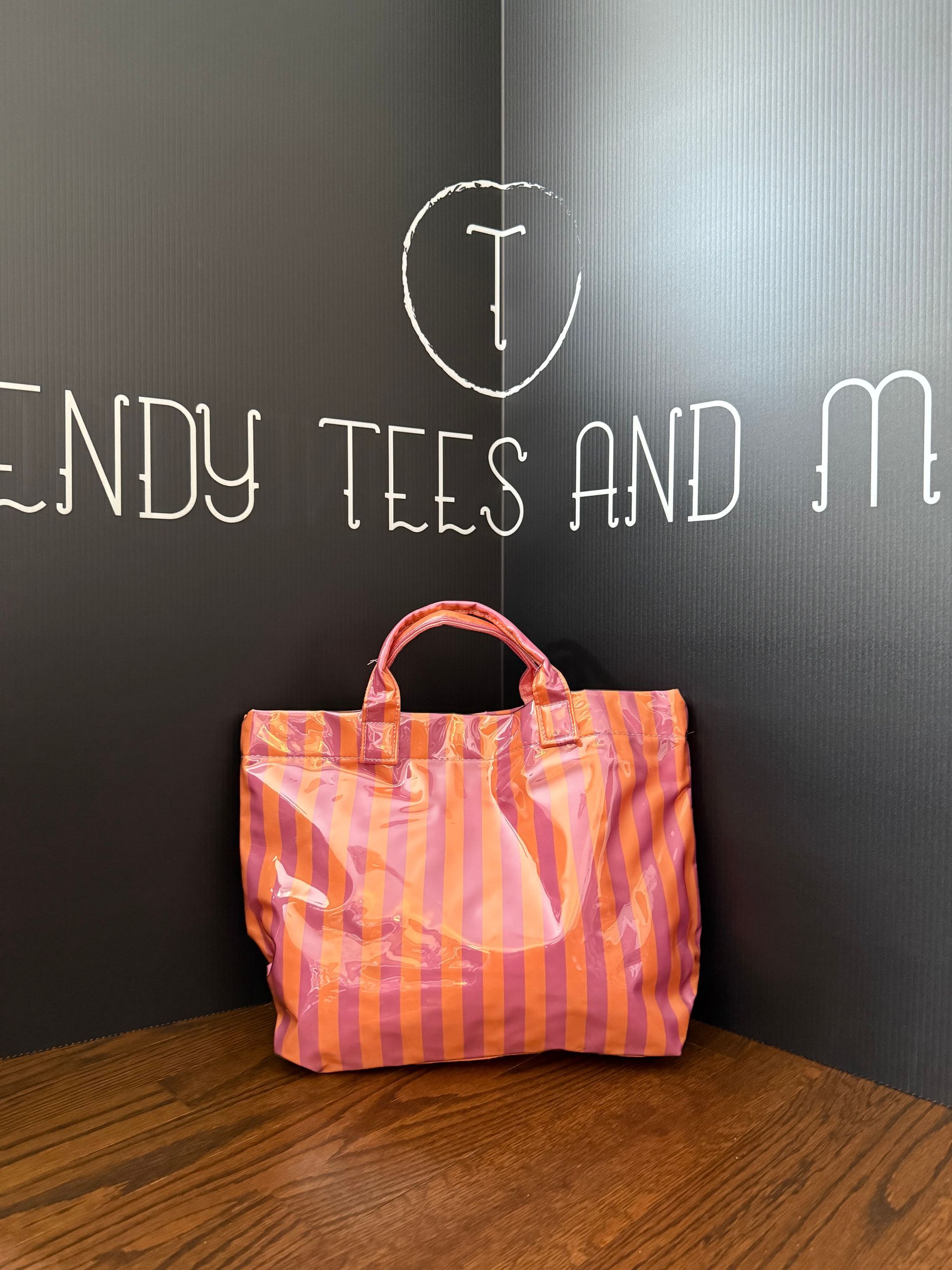 Pink striped tote bag