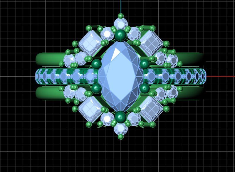 A 3d model of a ring with a large diamond in the center.