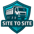 A dump truck is on a shield with the words `` site to site ''.