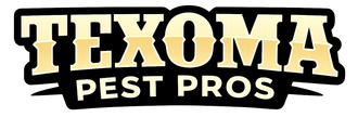 Texoma Pest Pros logo in bold beige and black text with a stylized banner design