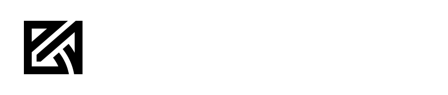 Black geometric logo resembling an arrow and square on a white background
