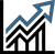 Blue upward arrow over black rising bar chart indicating growth or success