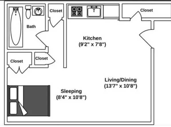 Floor Plan: Studio · 1 Bath · 470 SQ. FT.