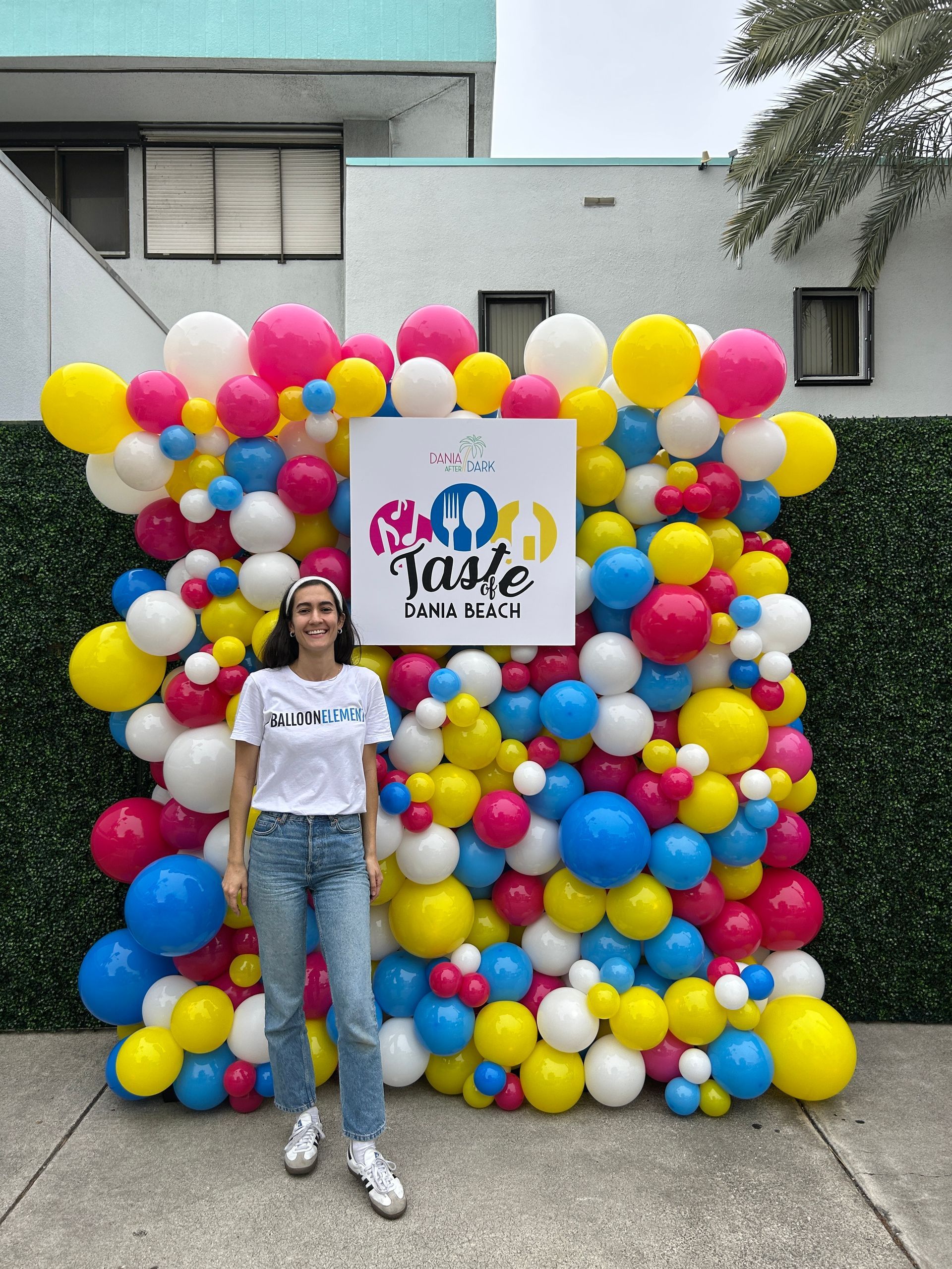 A balloon wall made of different sized balloons