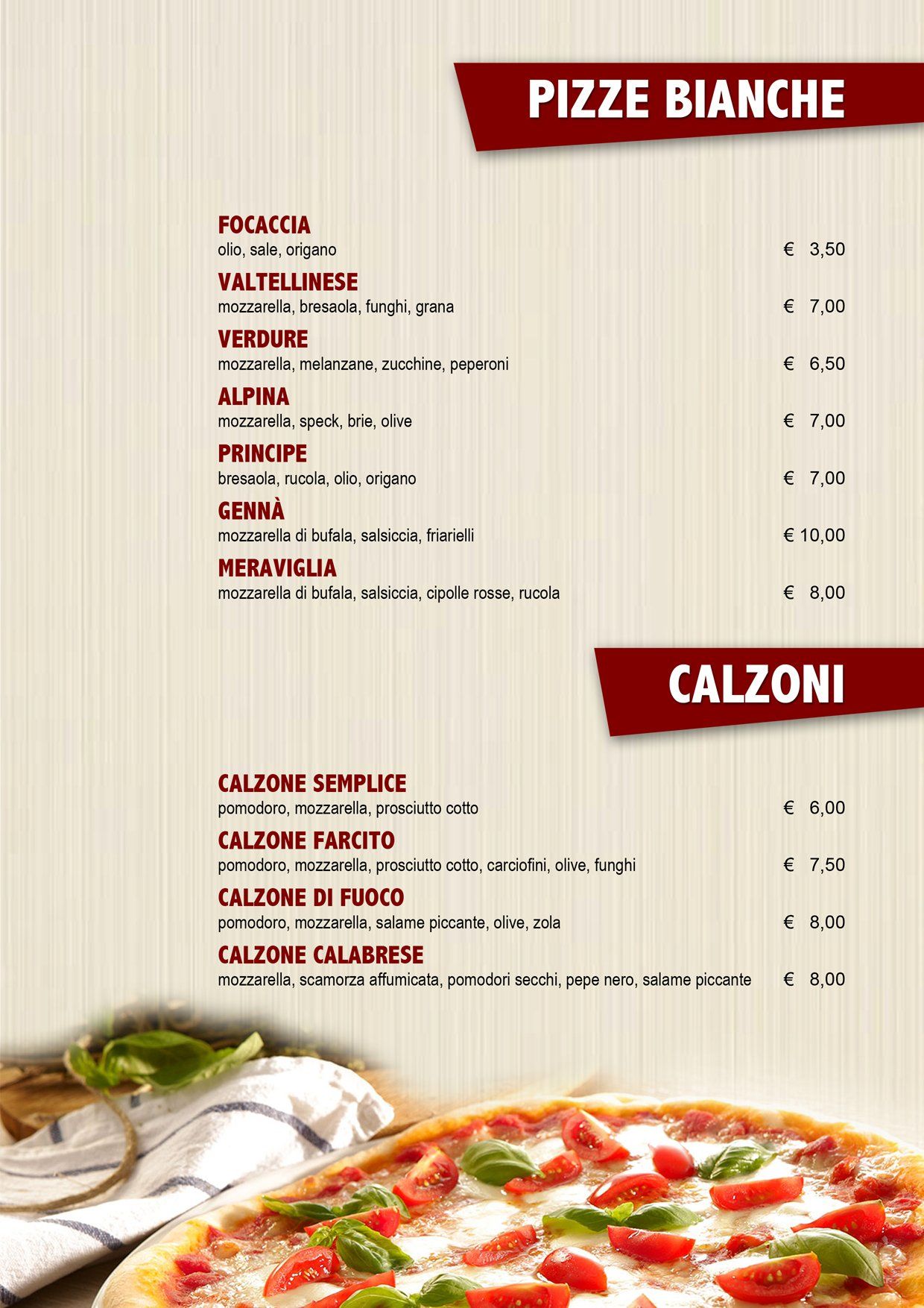 menu pizze speciali