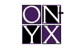 Onyx logo, the word Onyx in white letters, within four squares, two purple and two black.