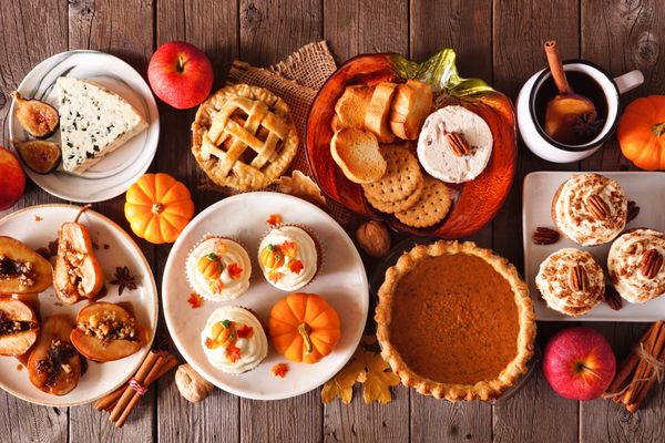 Autumn food concept. Selection of pies, appetizers and desserts.