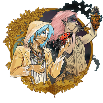 Tactics and options Two figures with pale skin, one blue-haired