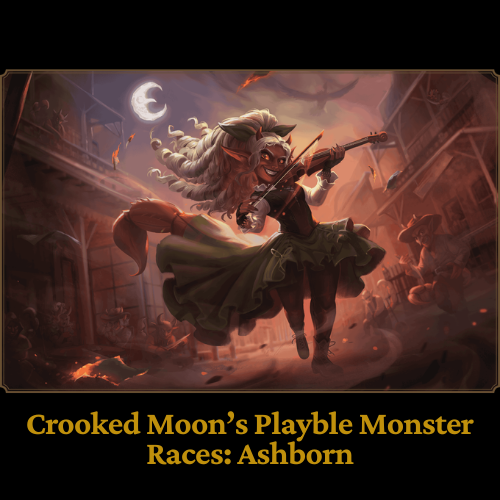 A spirited fantasy character plays a violin in a dusty town