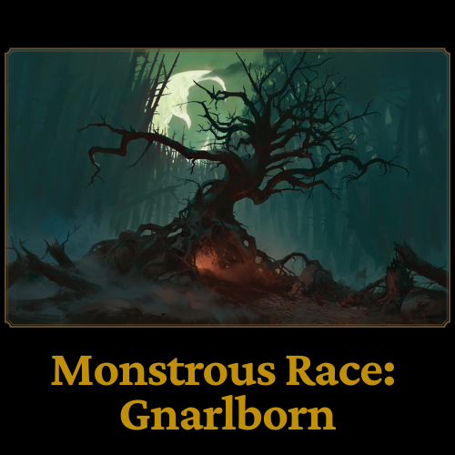 A gnarled, dark tree stands in a misty forest under a pale moon.