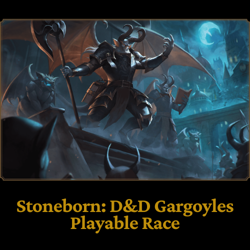 Gargoyles in armor stand on a stone roof at night under a blue moon