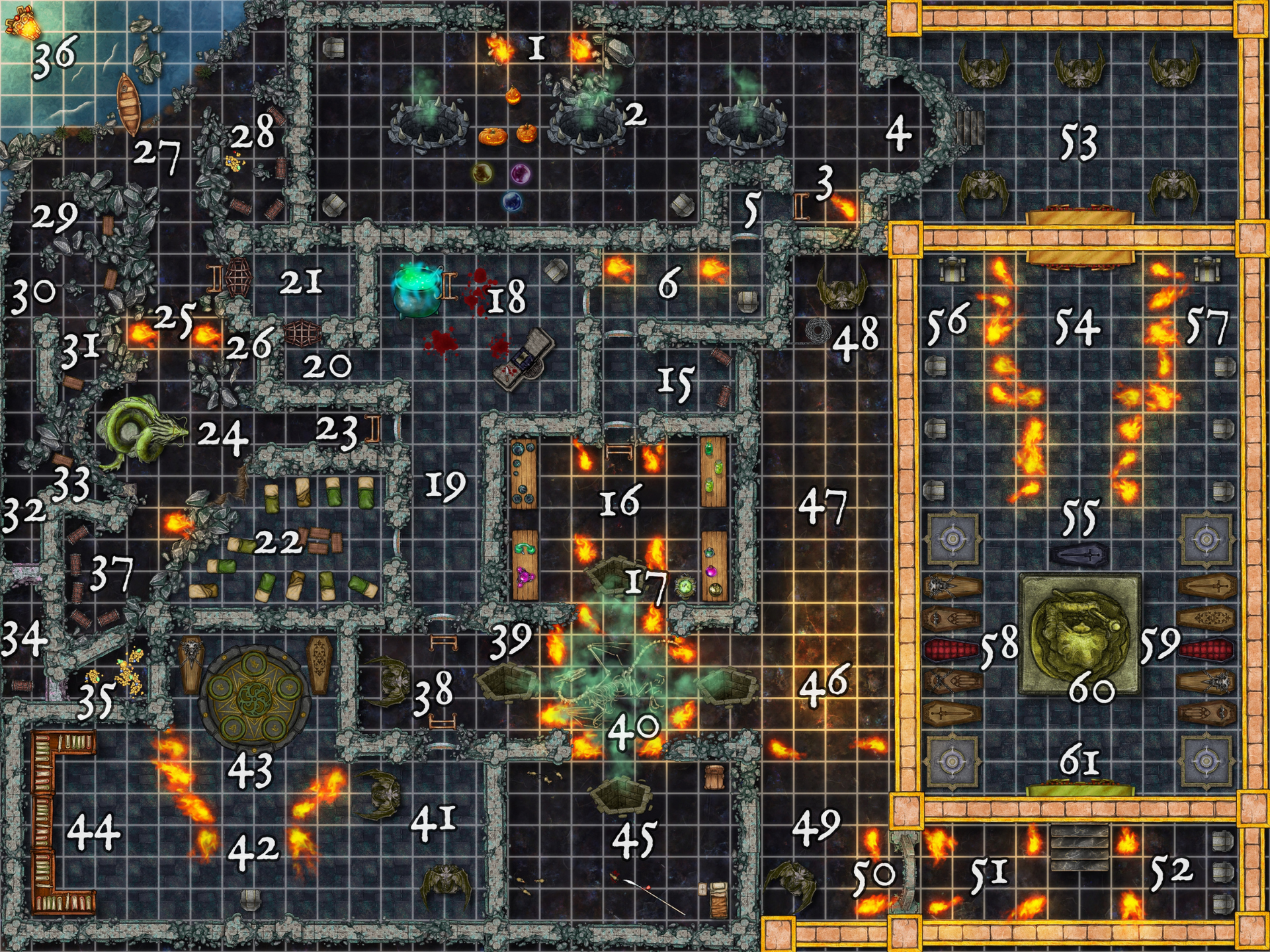 A map of a dungeon with a lot of numbers on it.