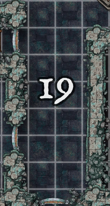 A map with the number 19 on it, shaped as a hallway