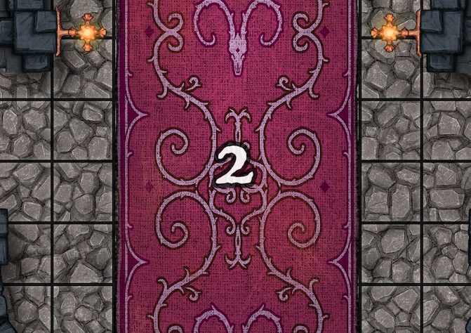 A purple rug with the number 2 on it