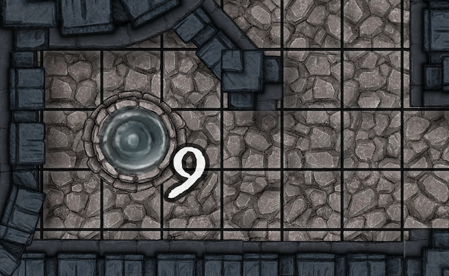 A map of a stone floor with a number 9 on it.