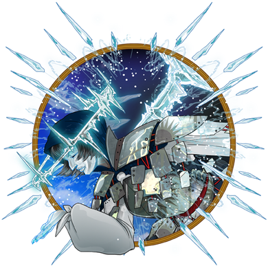 A cryomancer surrounded by icy blue shards and a starry sky.