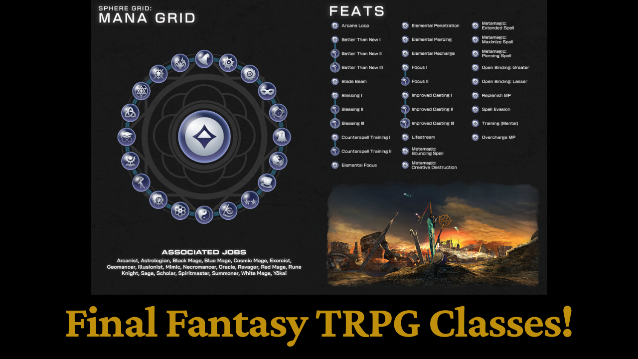 Diagram of Final Fantasy TRPG Classes with a Mana Grid