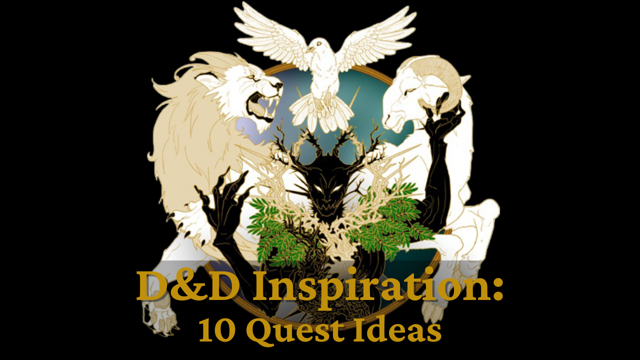 A D&D graphic with a lion, lamb, bird, and horned figure. Text reads 