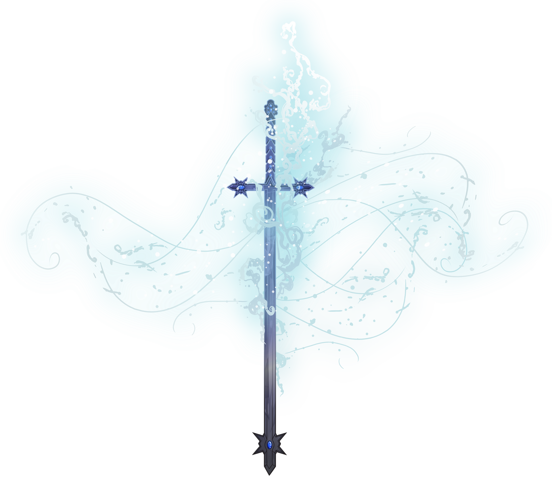 A glowing blue sword with energy wisps