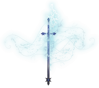 A glowing blue sword with energy wisps