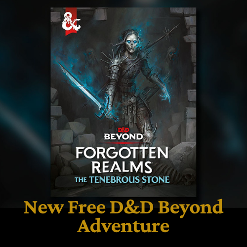 A D&D Beyond adventure cover: a skeletal figure with a glowing sword stands in ruins.