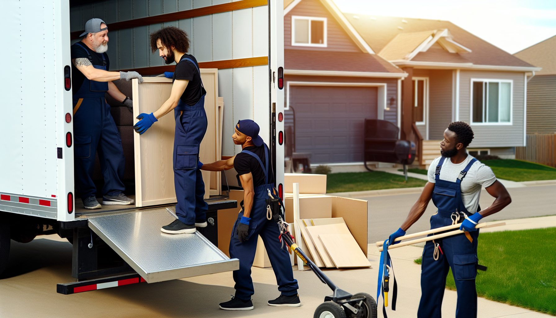 Professional movers loading furniture into a moving truck