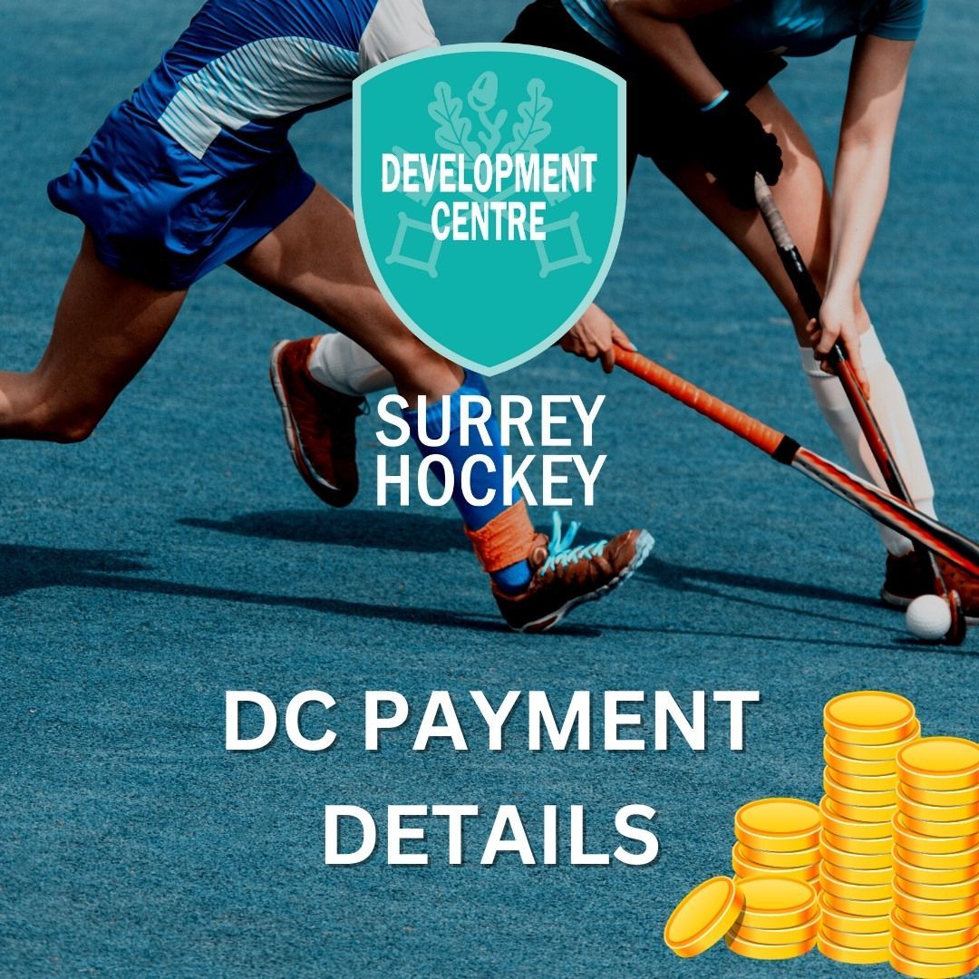 An advertisement for surrey hockey with a stack of coins