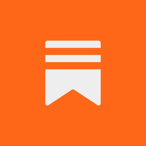 White bookmark icon with three horizontal lines on an orange background.