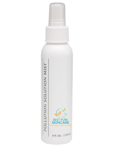 A white spray bottle with the words pollution solution mist on it.