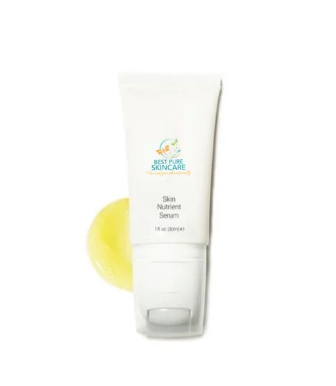 White skincare tube with a yellow serum, on a white background.