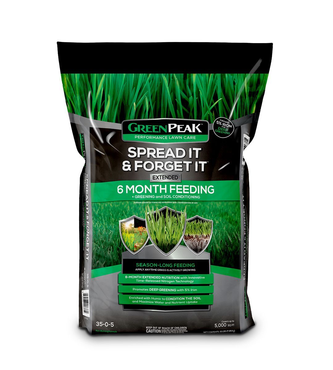 A bag of green peak spread it and forget it extended fertilizer with 6 month feeding + soil booster