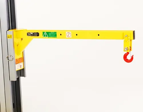 ToughLift Boom accessory fitted to carriage of machine.