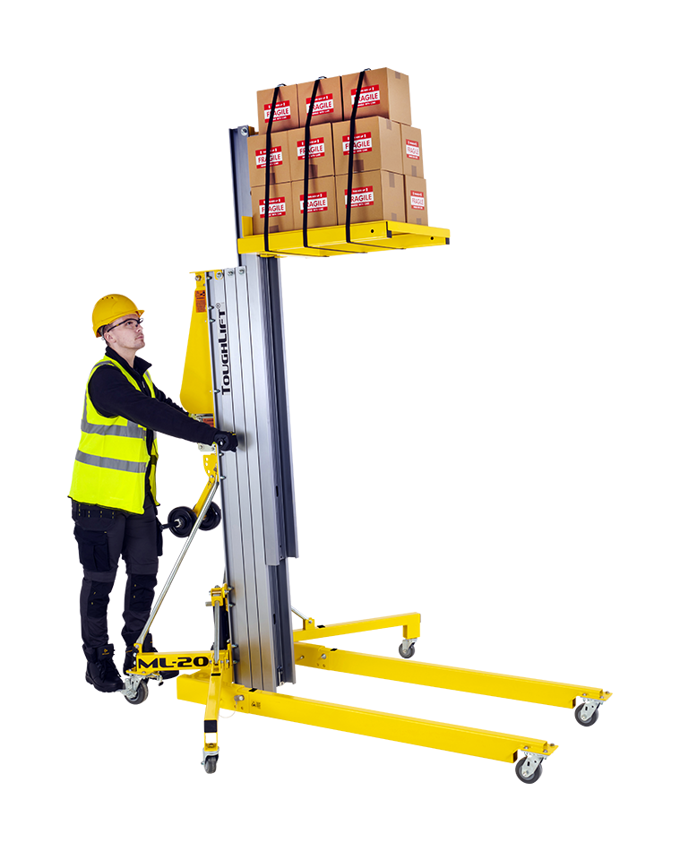 ToughLift Material Lift lifting boxes with the Load Platform attacment fitted to the Standard Forks.