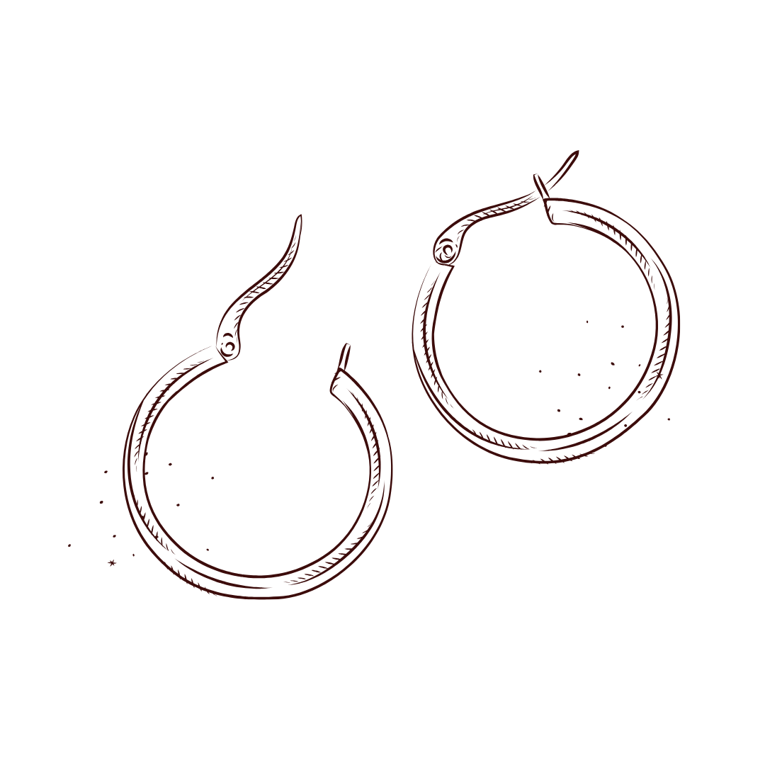 Un disegno di un paio di orecchini a cerchio su sfondo bianco.