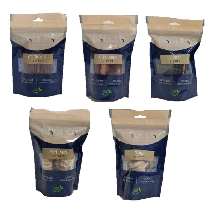 Cinco bolsas de golosinas para perros 