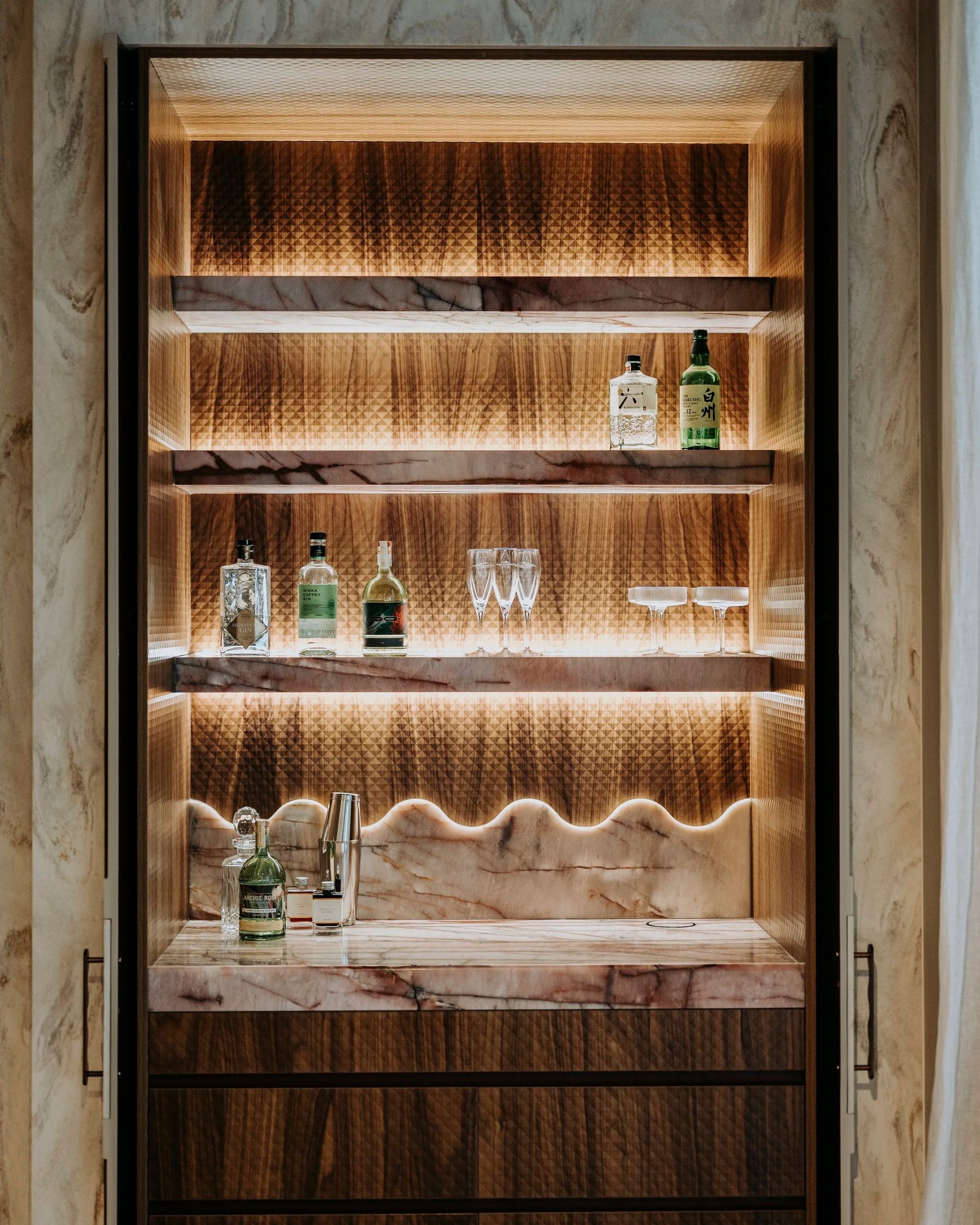 Built-in Bar With Wood Shelves — Onyx Detailed Joinery in Unanderra, NSW