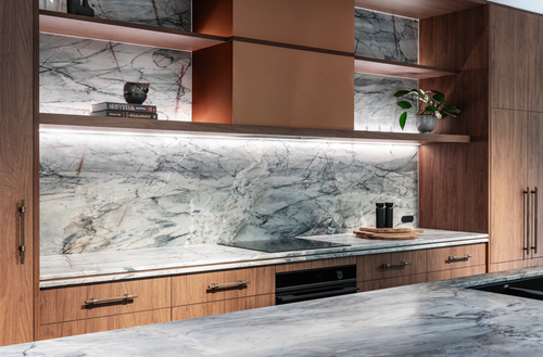 Modern Kitchen With Wood Cabinets — Onyx Detailed Joinery in Unanderra, NSW