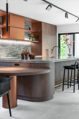 Modern Kitchen With Walnut Cabinets — Onyx Detailed Joinery in Unanderra, NSW