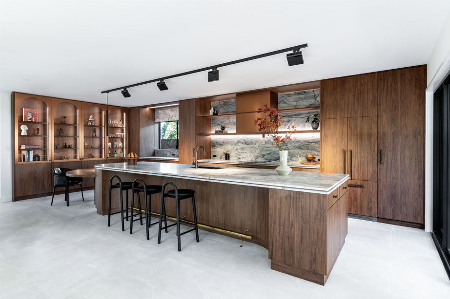 Modern Kitchen With Dark Wood Cabinetry — Onyx Detailed Joinery in Unanderra, NSW