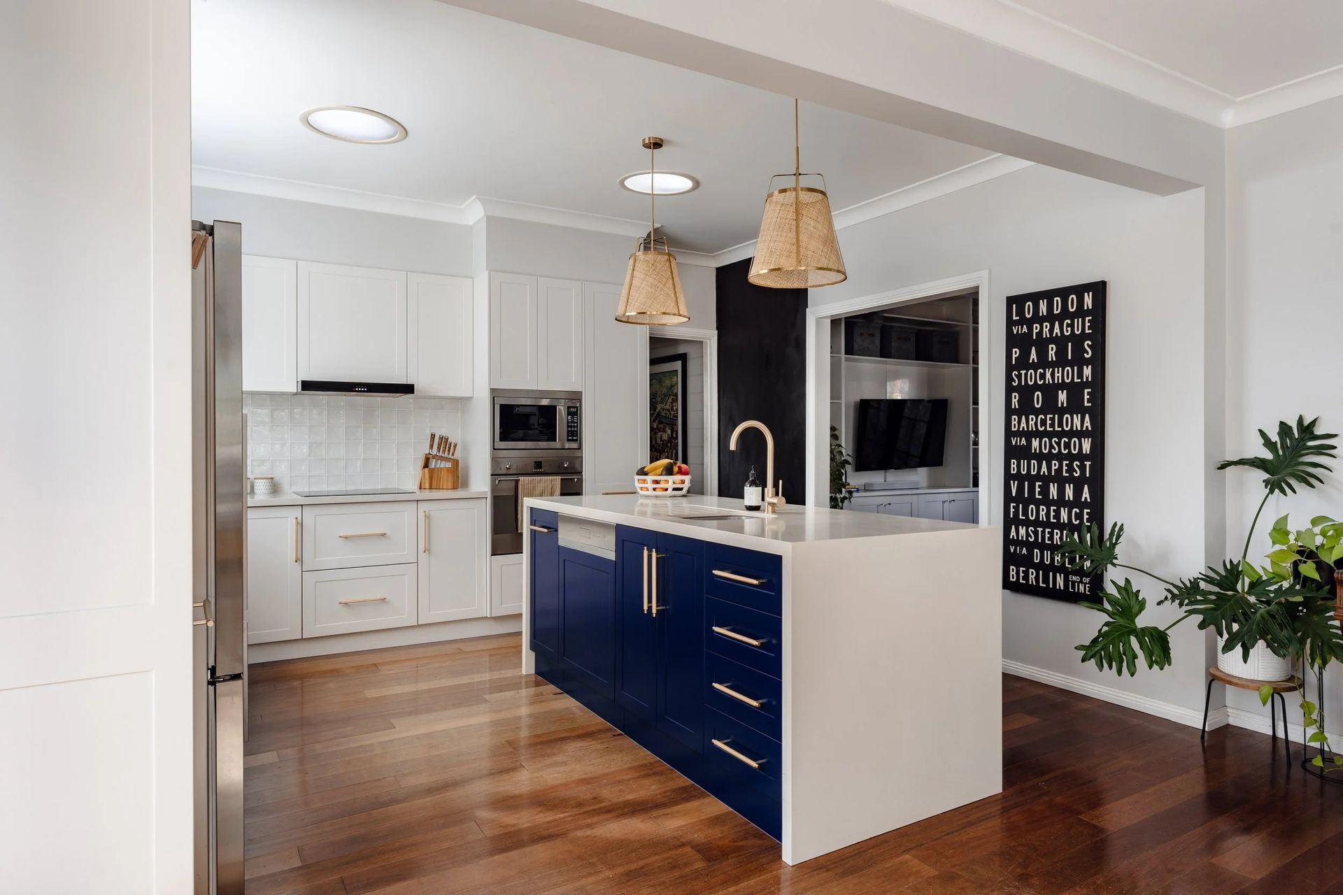 Kitchen With Blue Island — Onyx Detailed Joinery in Unanderra, NSW