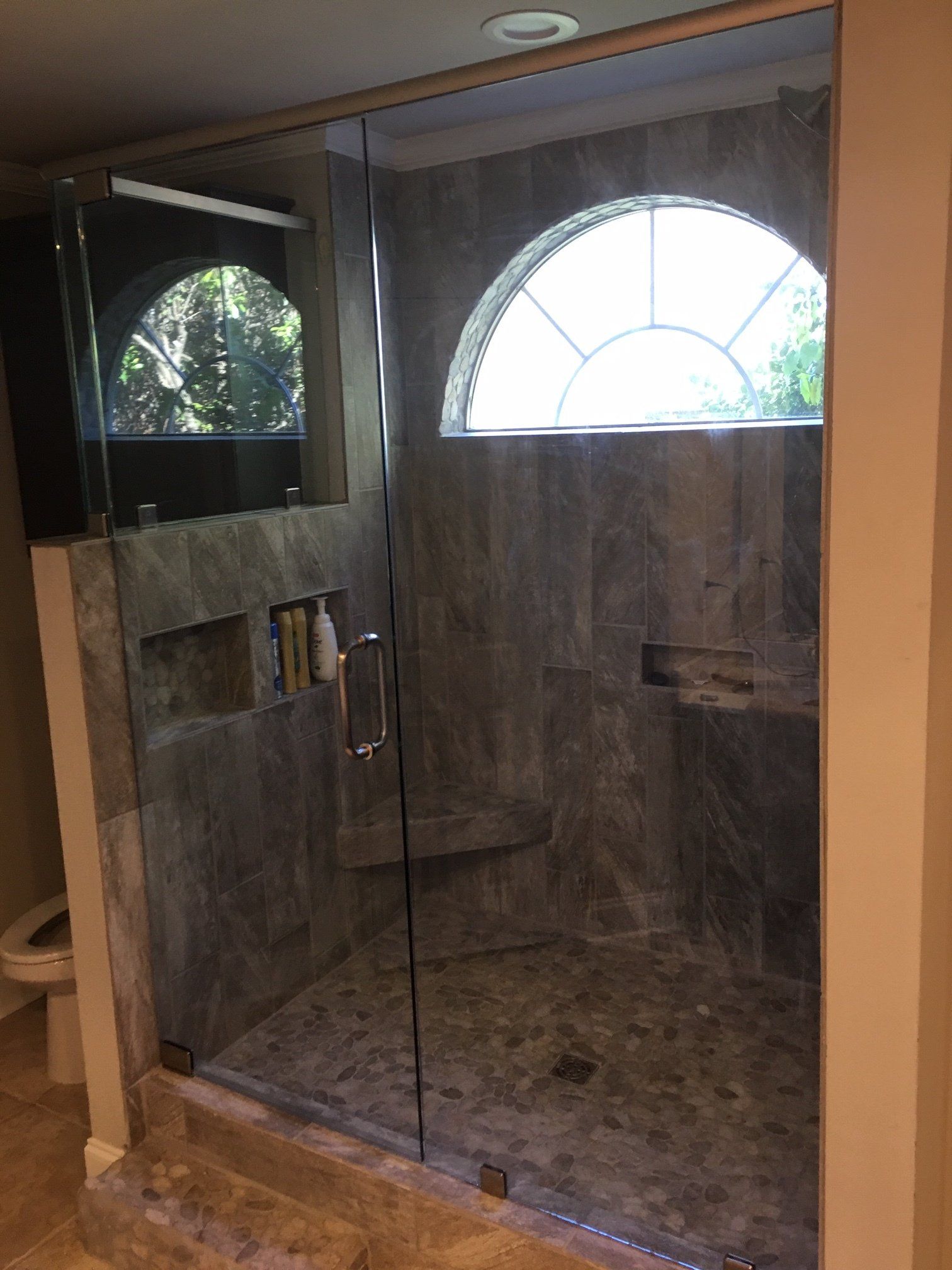 Glass Shower with Marble Wall — Baker, LA — Baker Glass Wks, Inc.
