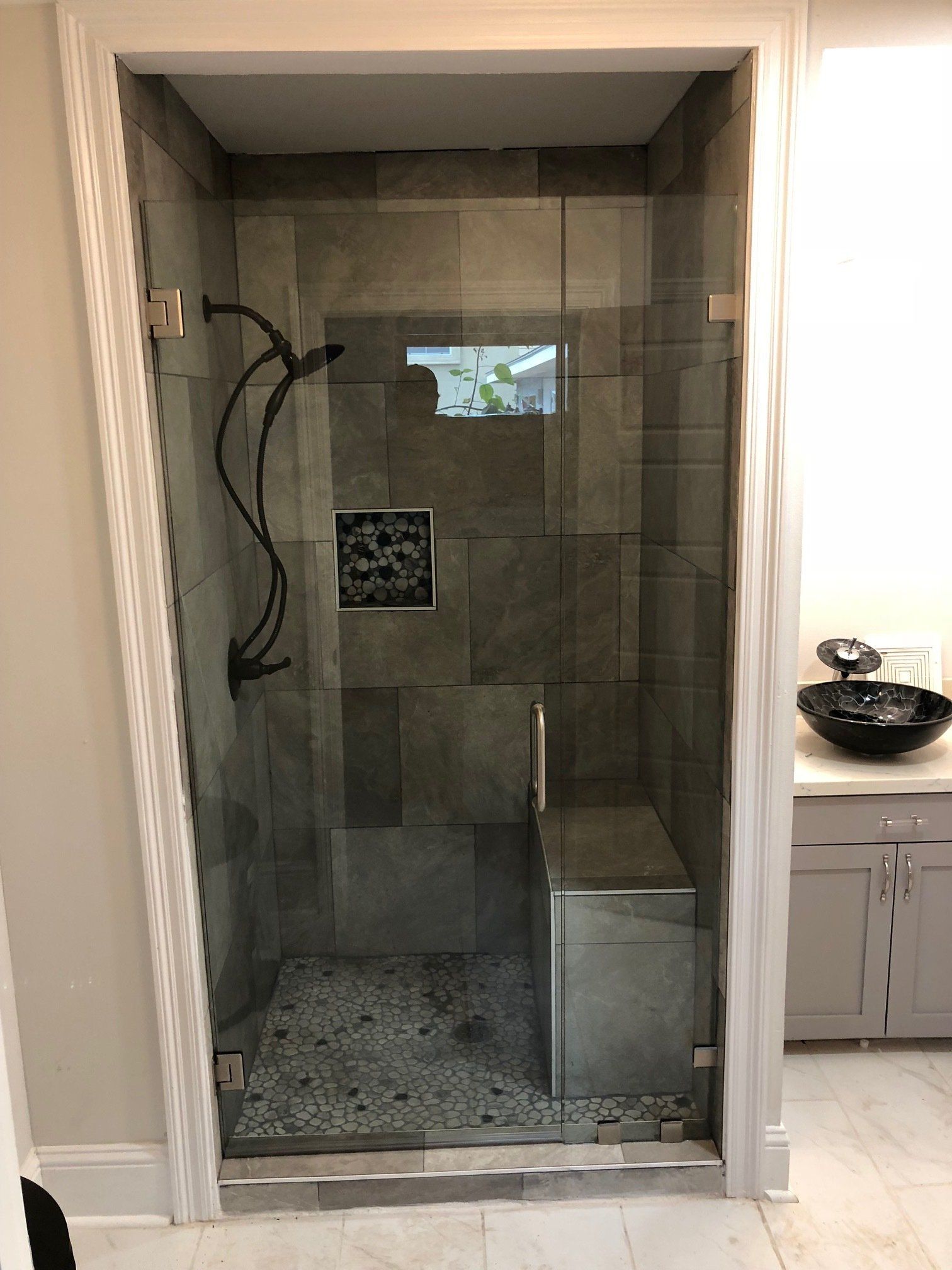 Glass Door On Bathroom— Dundee, IL — Baker Glass Works, Inc.