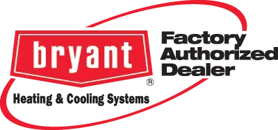 Bryant heating and cooling logo, red and white, with 