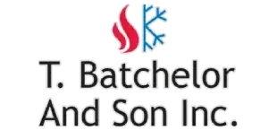 Logo of T. Batchelor And Son Inc. features fire and snowflake symbols, black text.